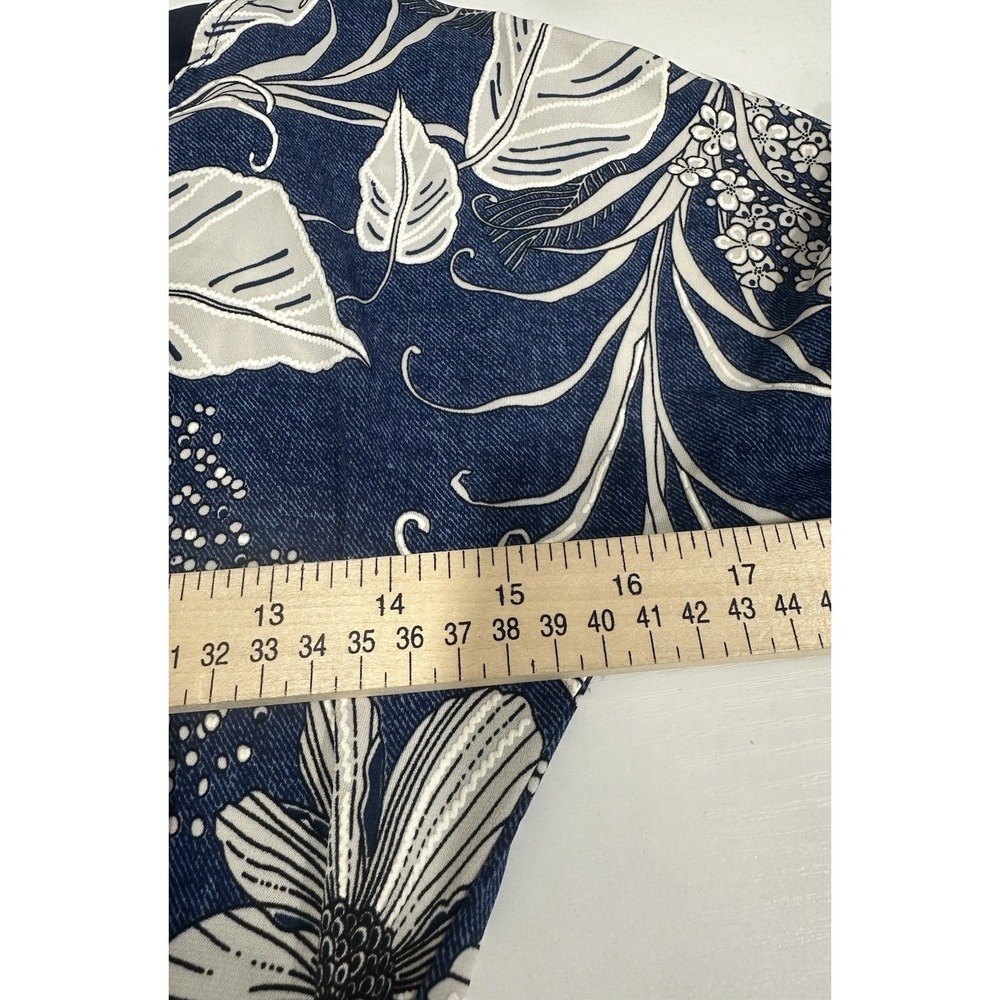 Robbie Bee Dress Women's PM Medium Navy Blue White Hawaiian Floral Stretch Midi - Picture 4 of 11